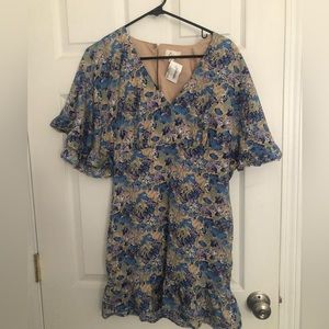 Size small Blue Beige Floral Open Back Dress